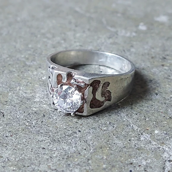 Vintage Sterling Silver Ring Size 9.75 Nugget Clear CZ Brutalist Modern